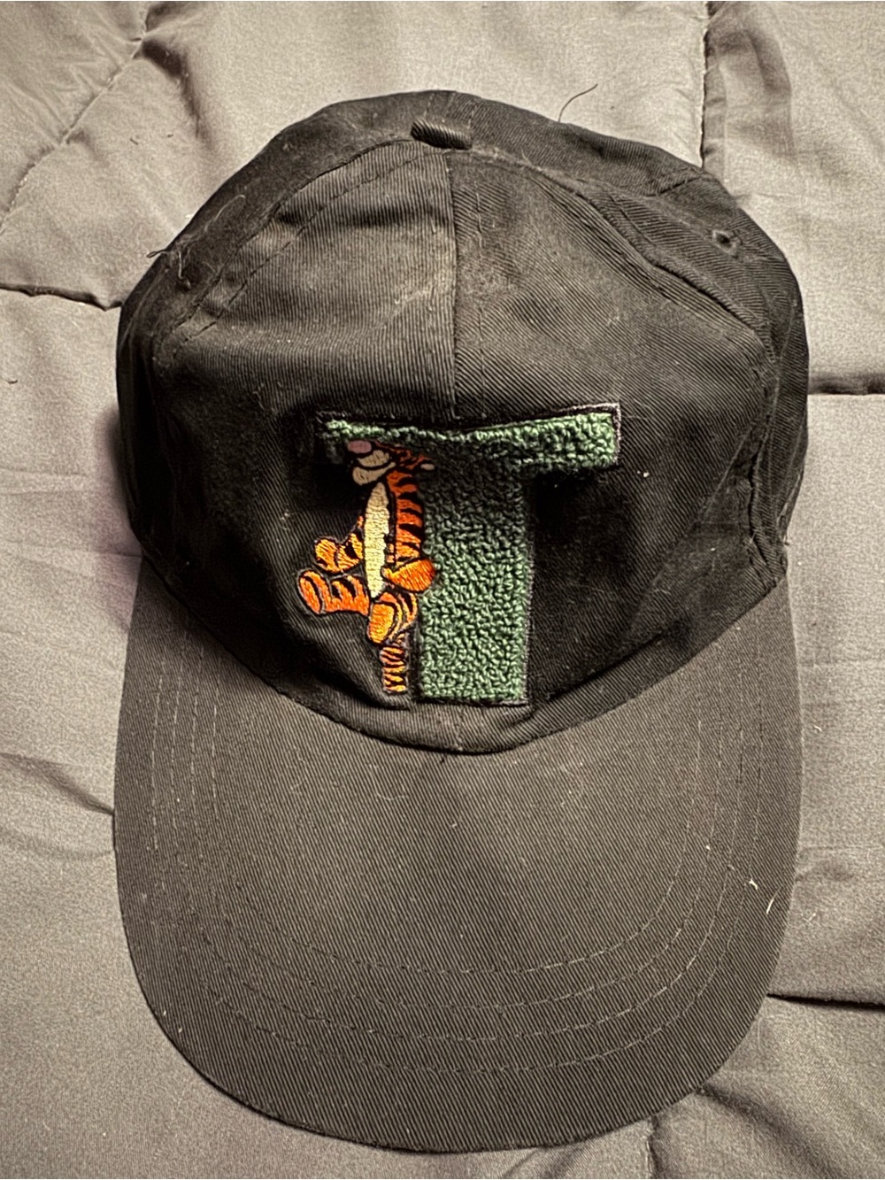 Poof! Black Cap with Green 'T' and Orange Tiger Patch